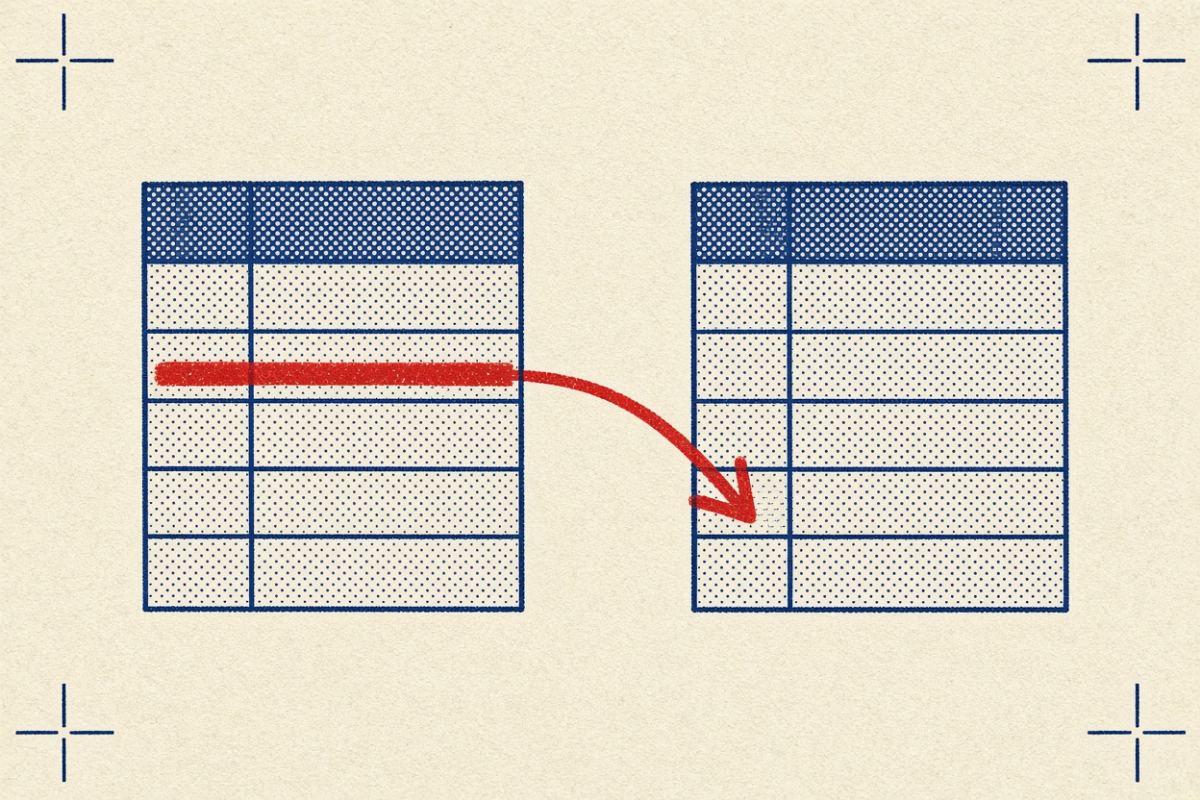 Two pricing grids side by side; a red marker bar strikes a row in the left grid and a red arrow moves it down a tier in the right grid